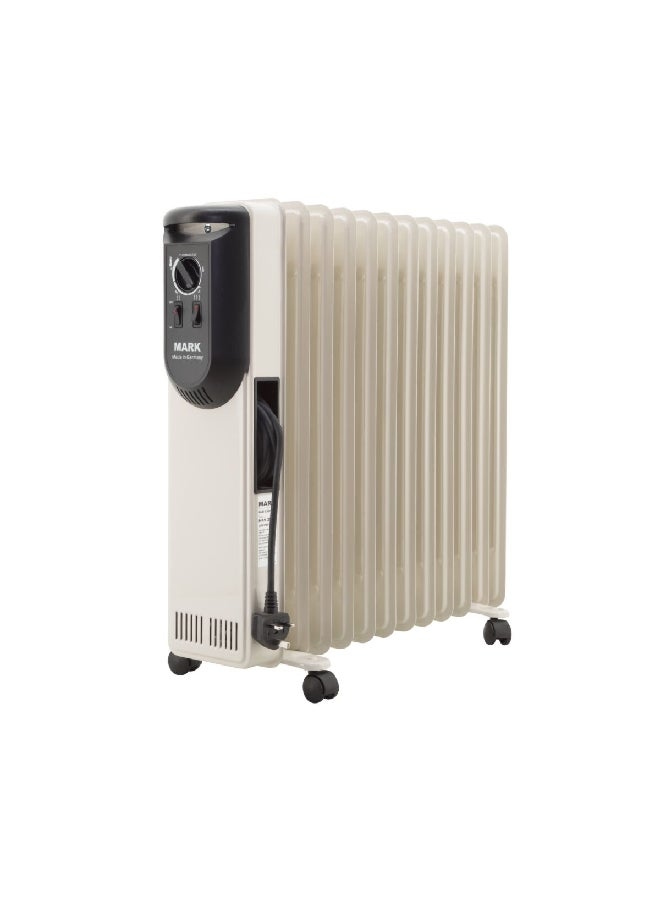 مارك مدفأة زيتية سريعة التسخين ومعدنية بقوة 2500 واط، مع 12 ريشة باللونين الكريمي والأسود 68 x 17 x 70 ملم MAV-2512 / MRK-2512 - Image 1